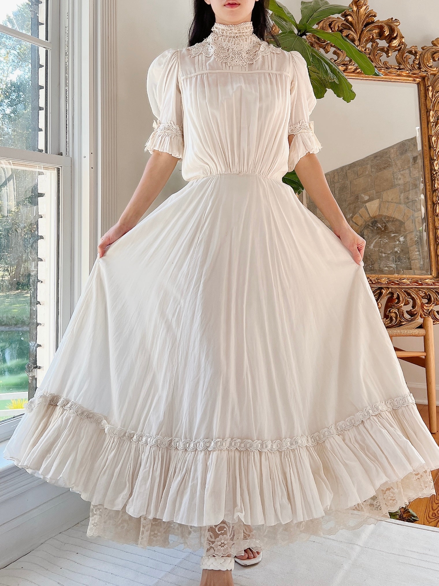 1940s Chiffon Ruche Dress - S