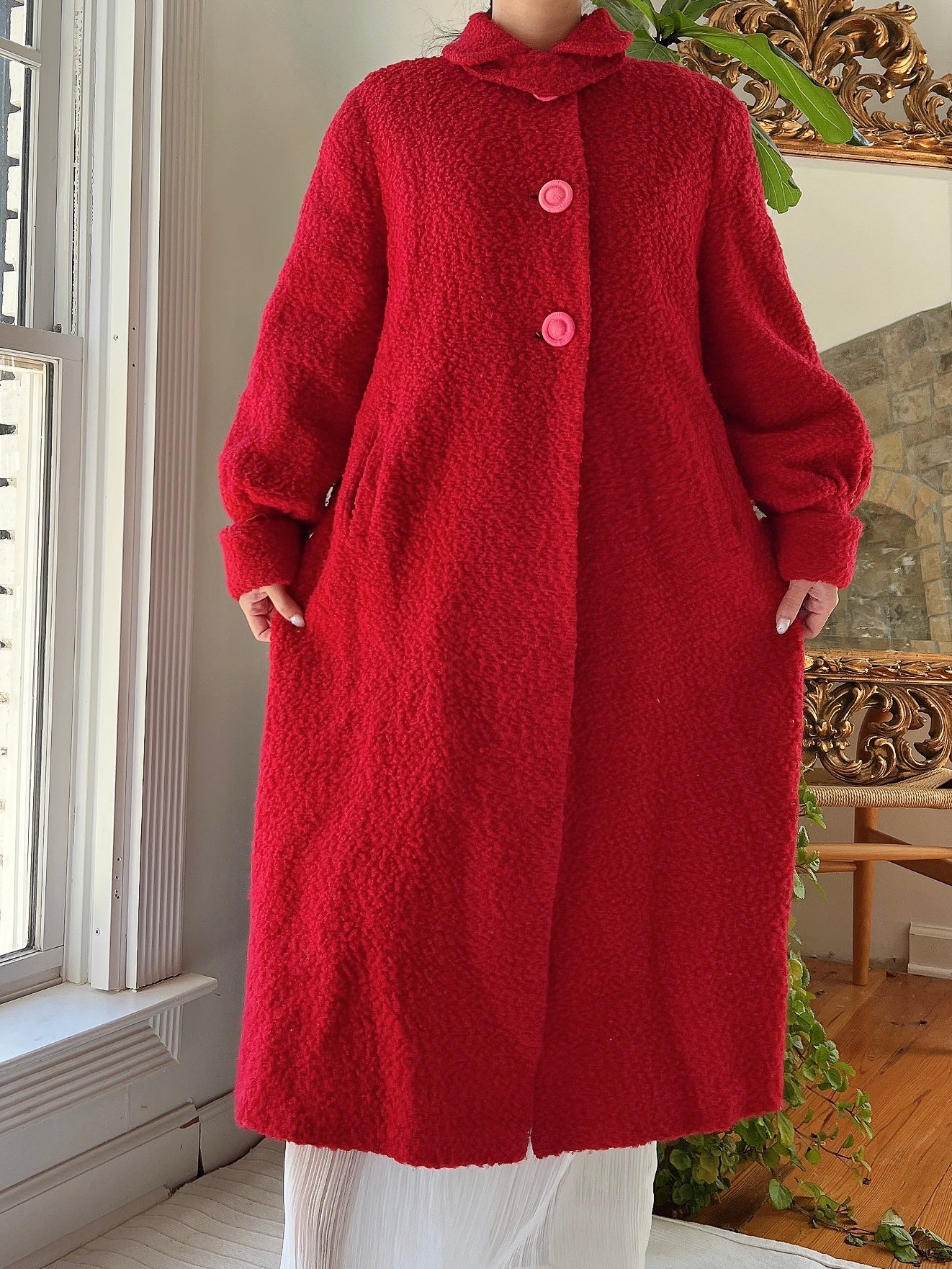 1960s Red Boucle Wool Coat  - M/L