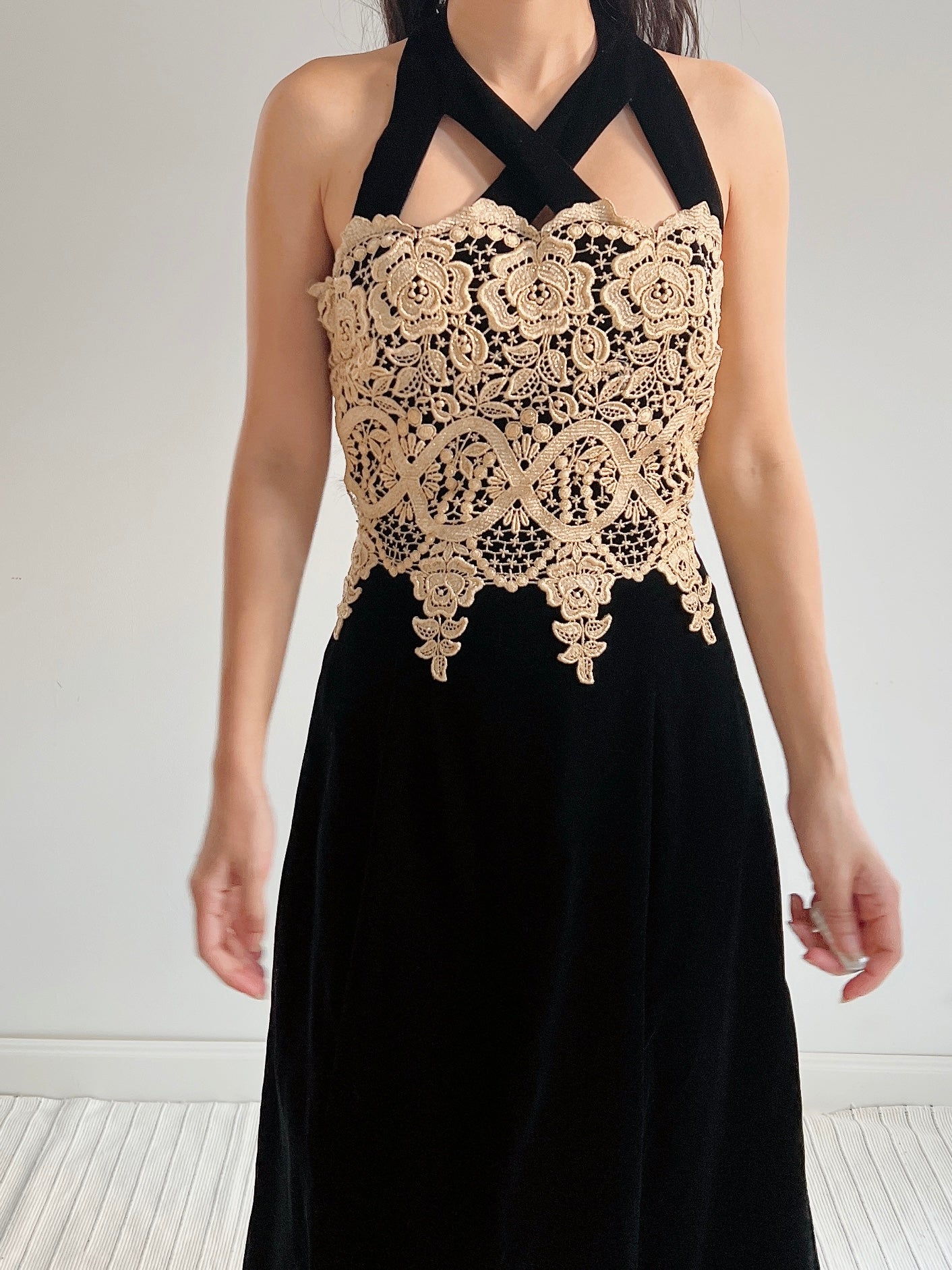 Vintage Velvet and Embroidered Gown - S