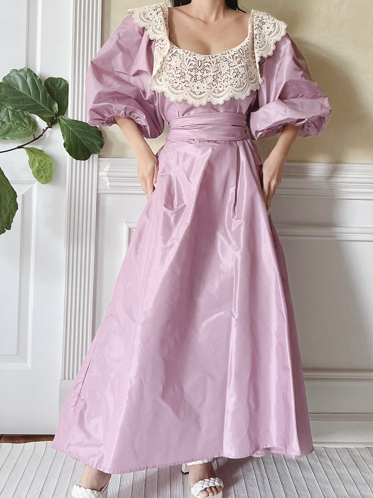 1980s Victor Costa Puff Sleeve Dress - M