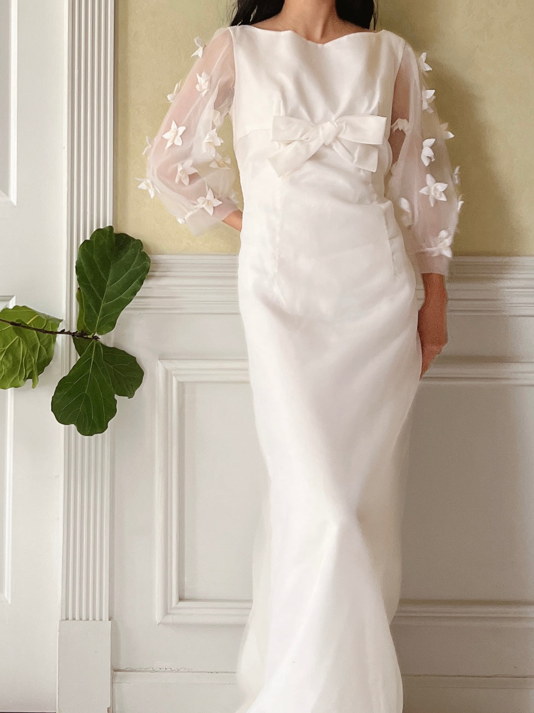 1960s Jean Varon Crinkle Organza Dress with Appliqués - S/M