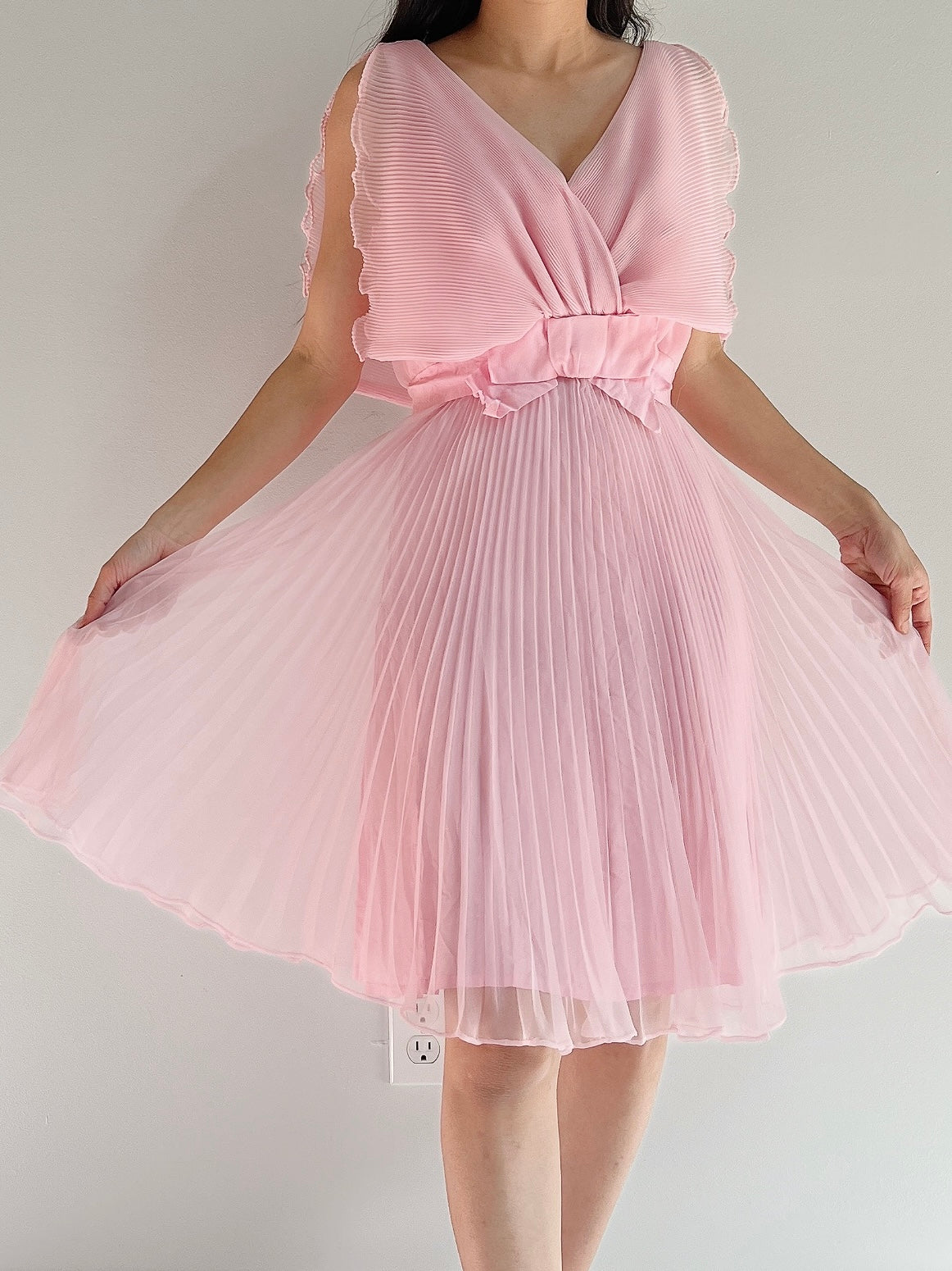 1960s Pleated Chiffon Dress - S