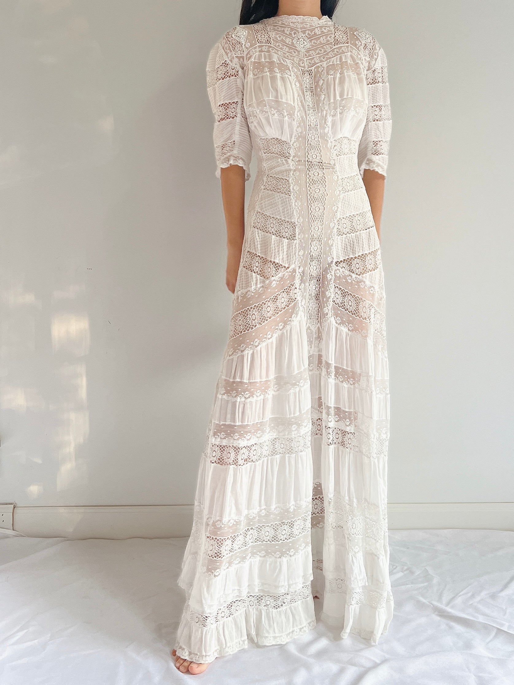 RESERVED Antique Lace Detail Batiste Dress - XS/S