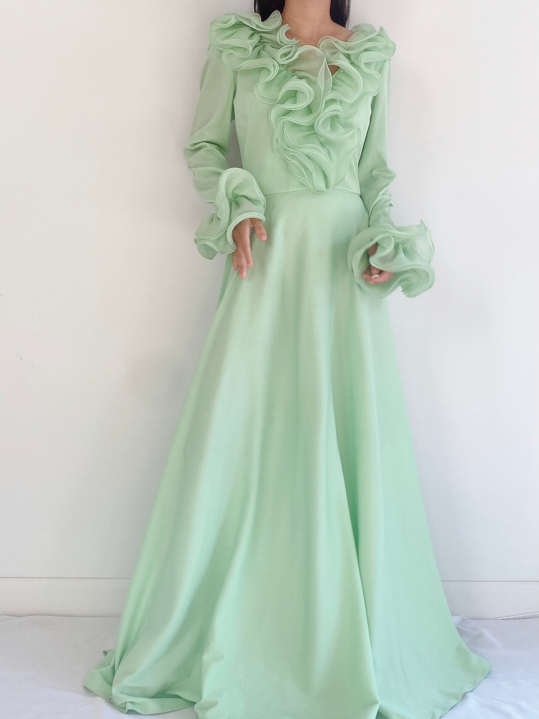 Vintage Mint Ruffle Dress - S