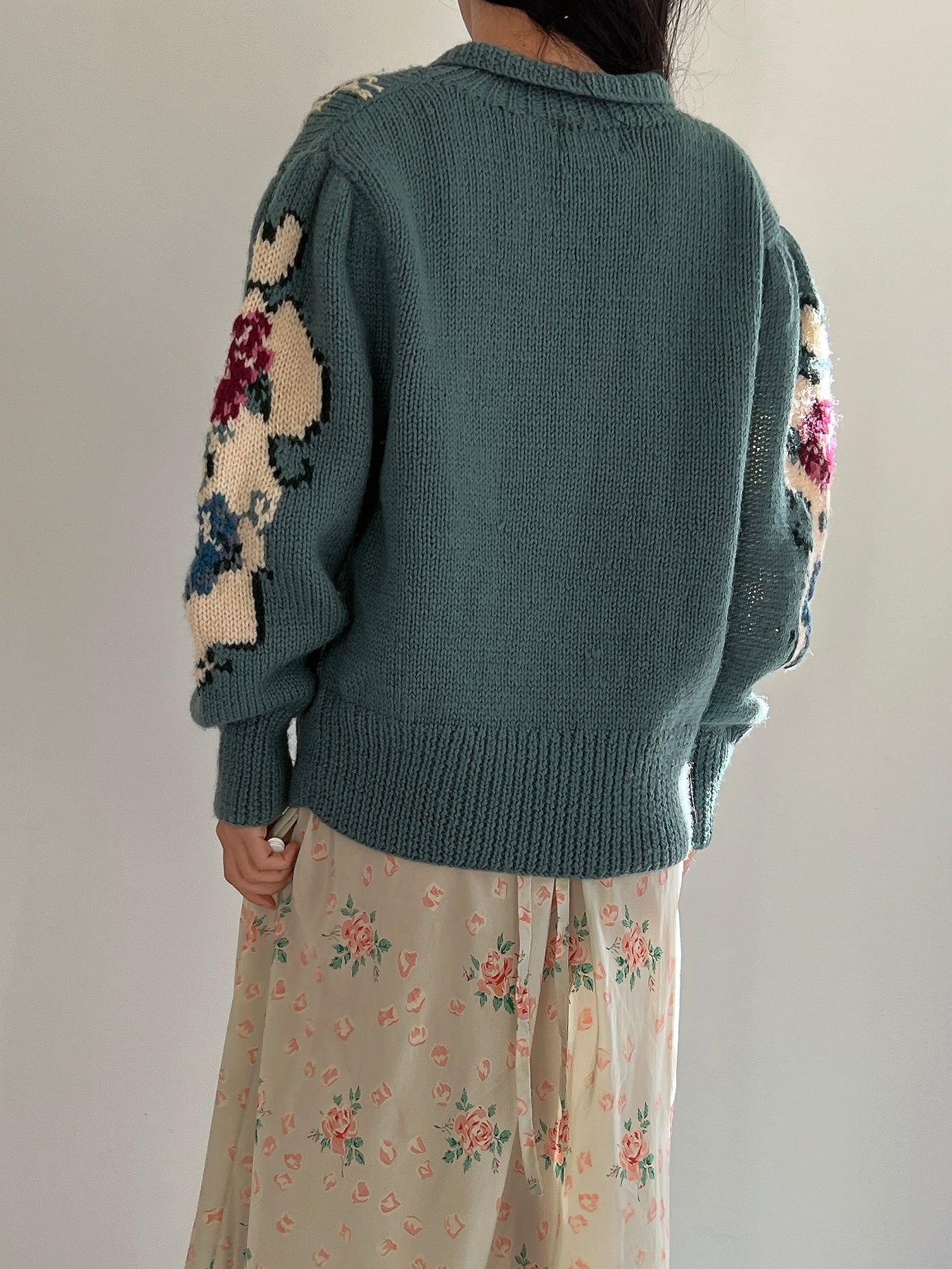 Vintage Teal Acrylic Cardigan - M