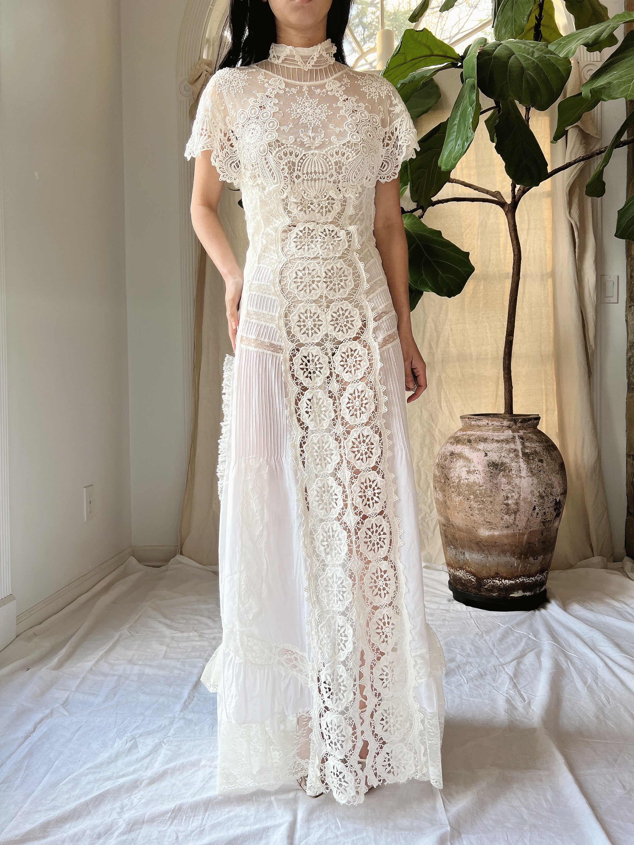 Vintage Victorian Inspired Silk and Cotton Dress - S/M