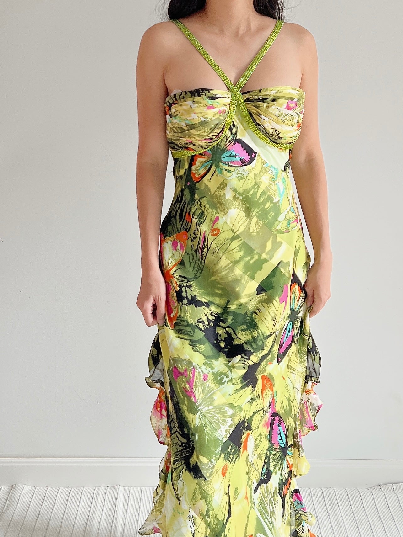 Y2K Silk Halter Butterfly Gown - M