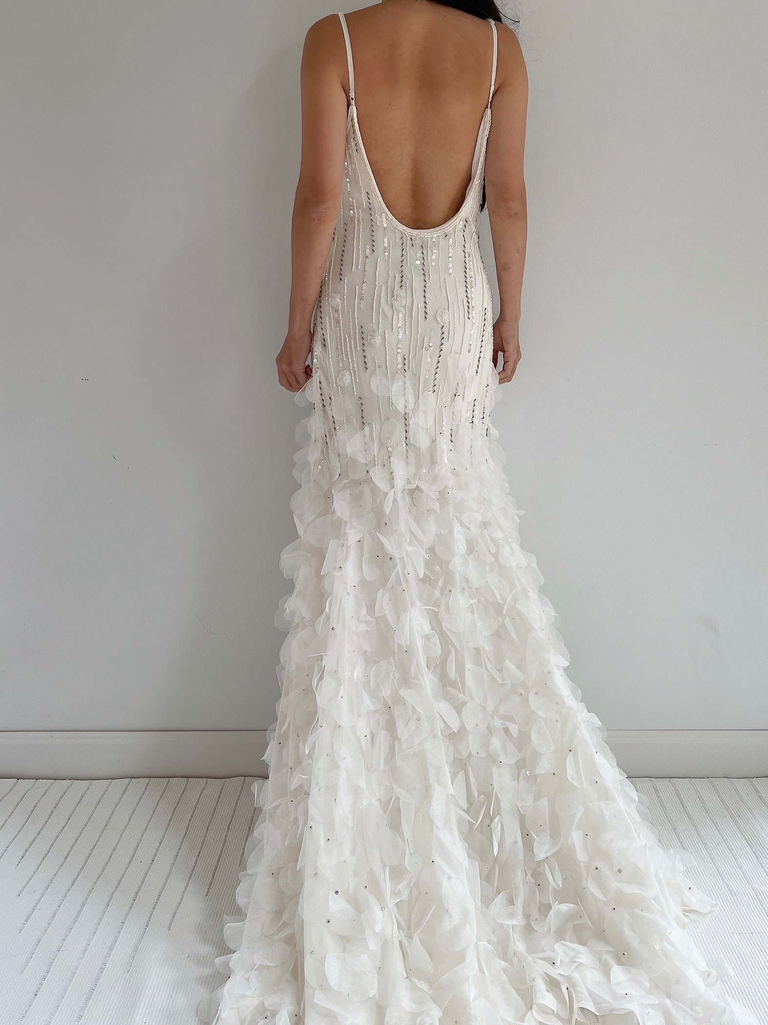 Vintage Chiffon Petal Beaded Dress - S/M