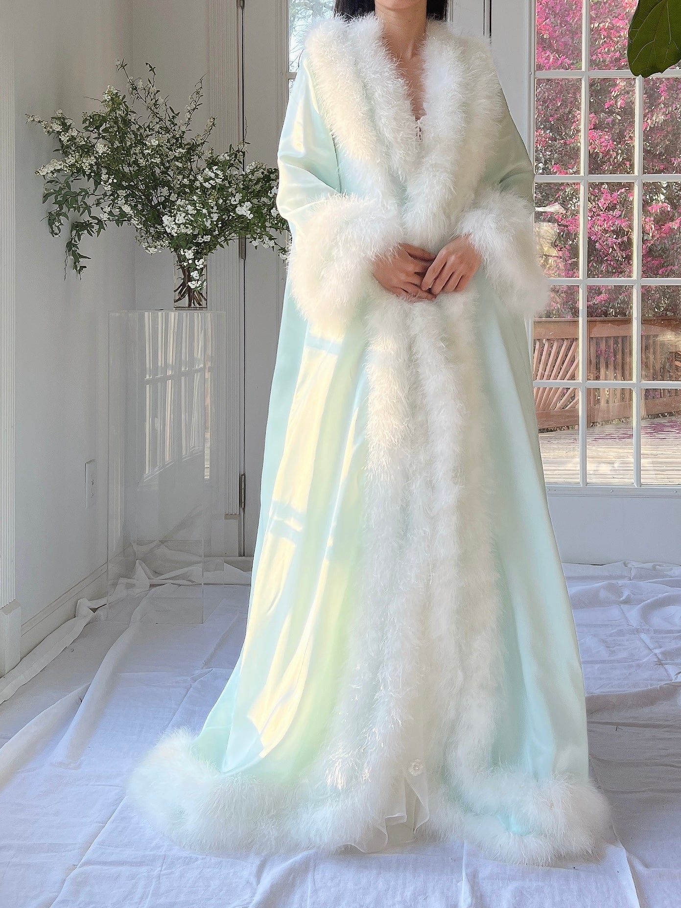 1960s Satin Feather Dressing Gown - OSFM