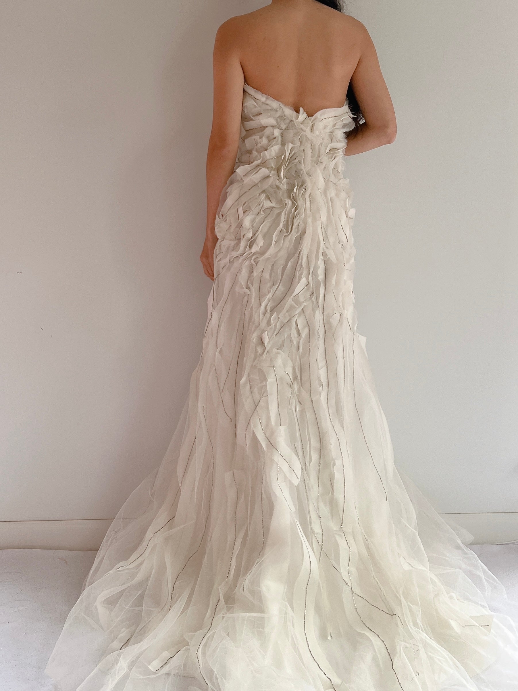 Reem Acra Silk Organza Strapless Embellished Gown - S/M