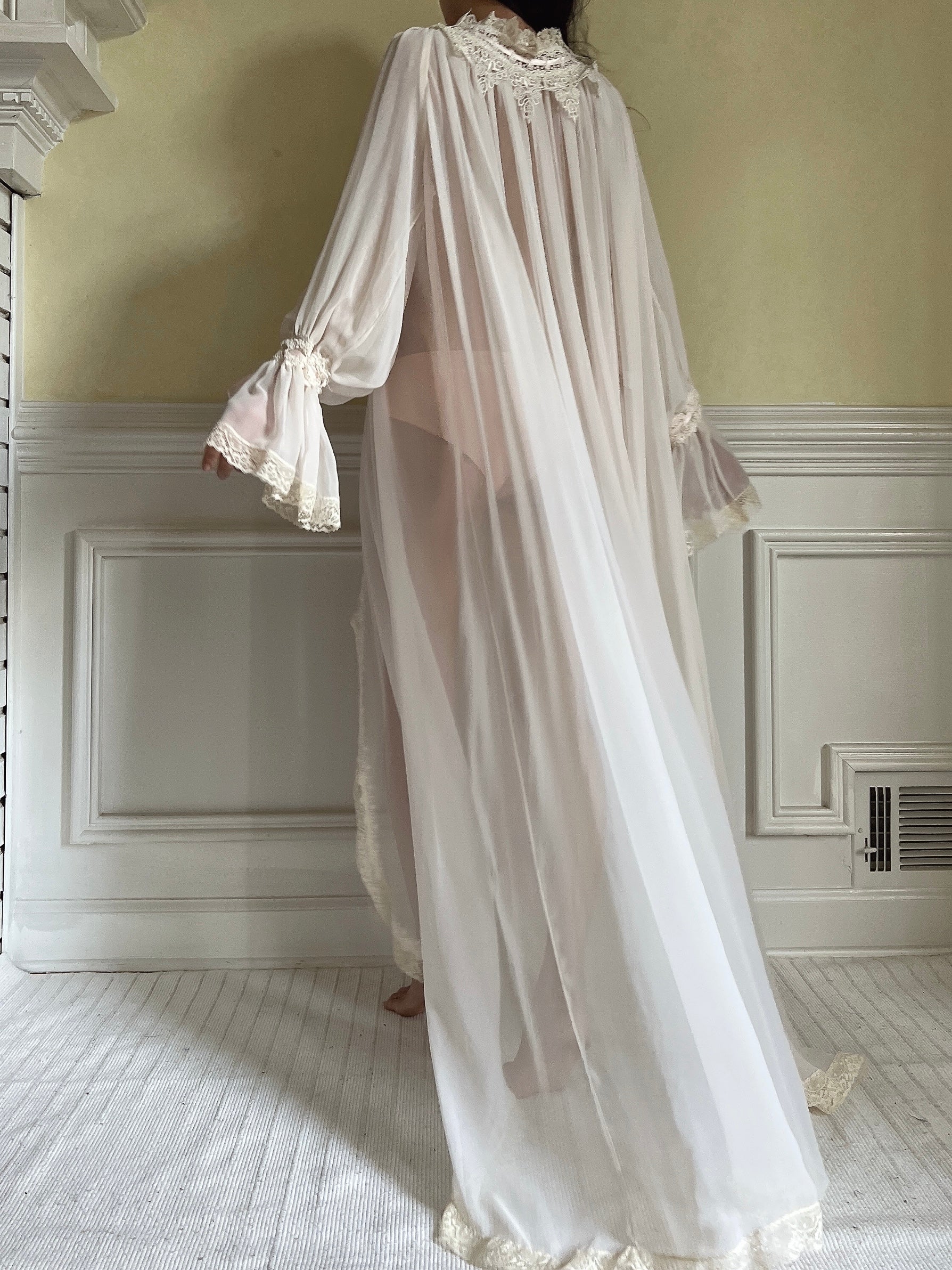 Vintage Chiffon Poet Sleeve Dressing Gown - OSFM