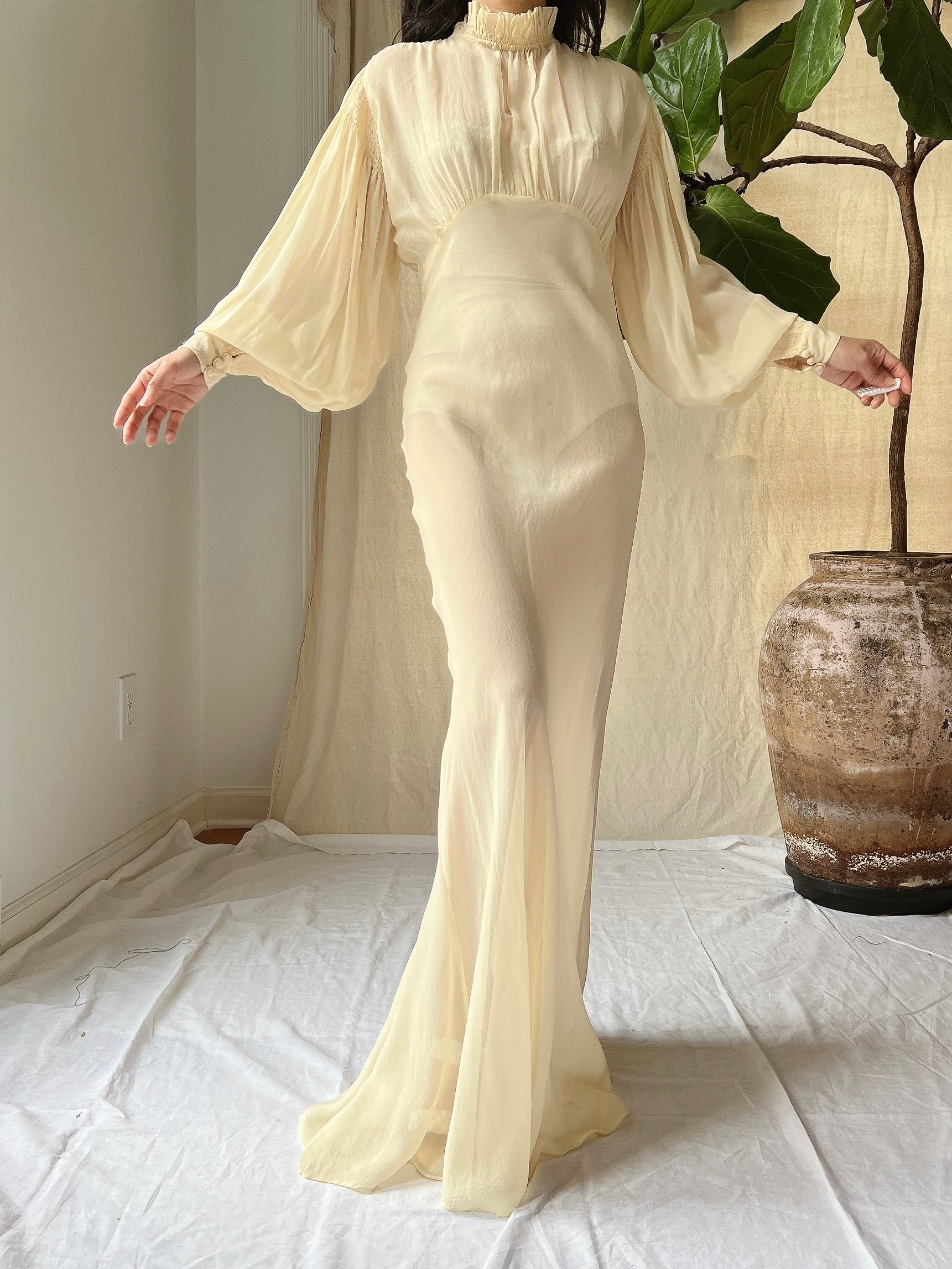 1930s Silk Chiffon Gown - S