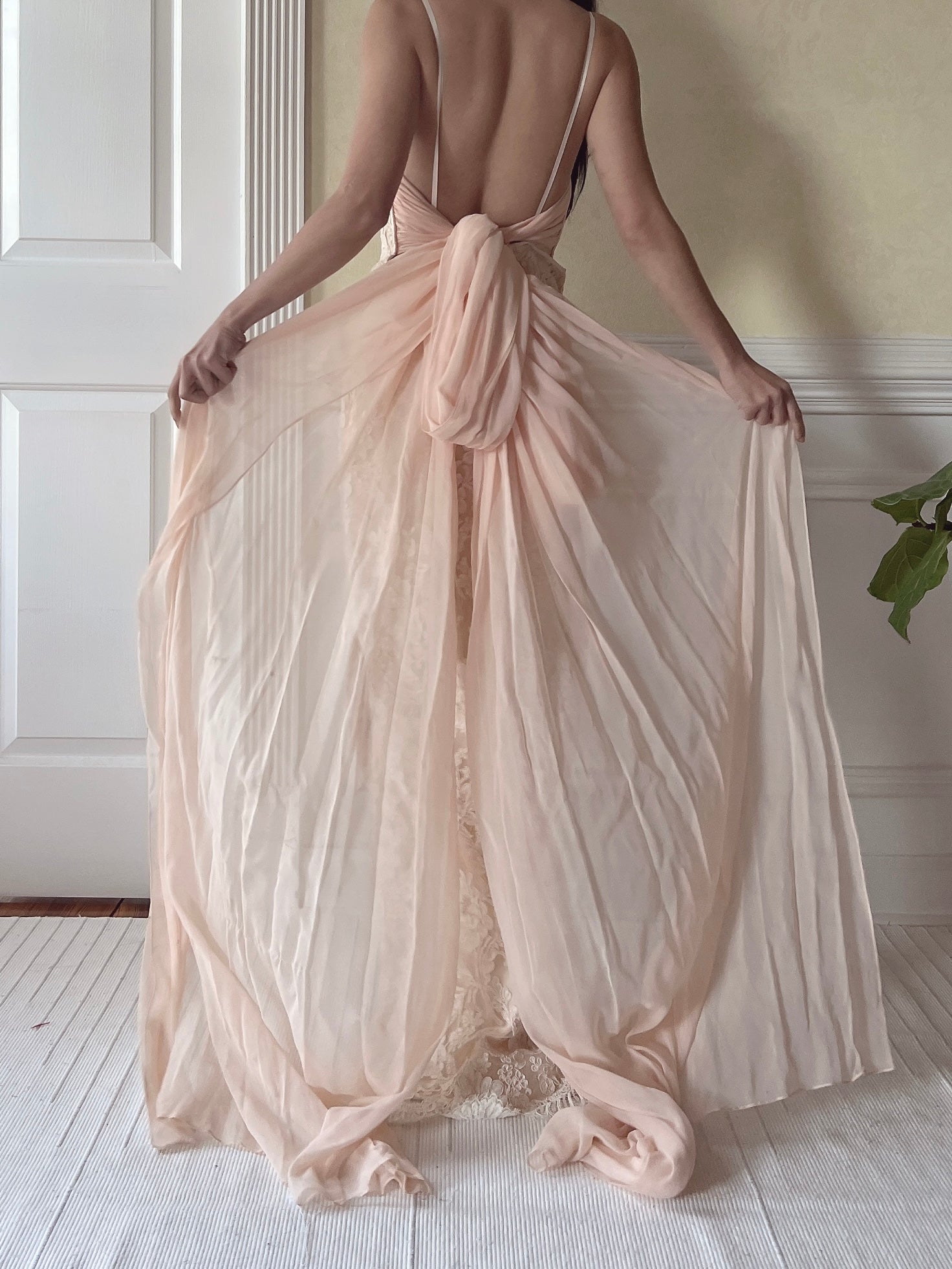 Vintage Peggy Jennings Silk and Lace Gown - S