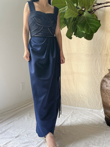 Vintage Victor Costa Ribbon Woven Bodice Dress - S/4/6