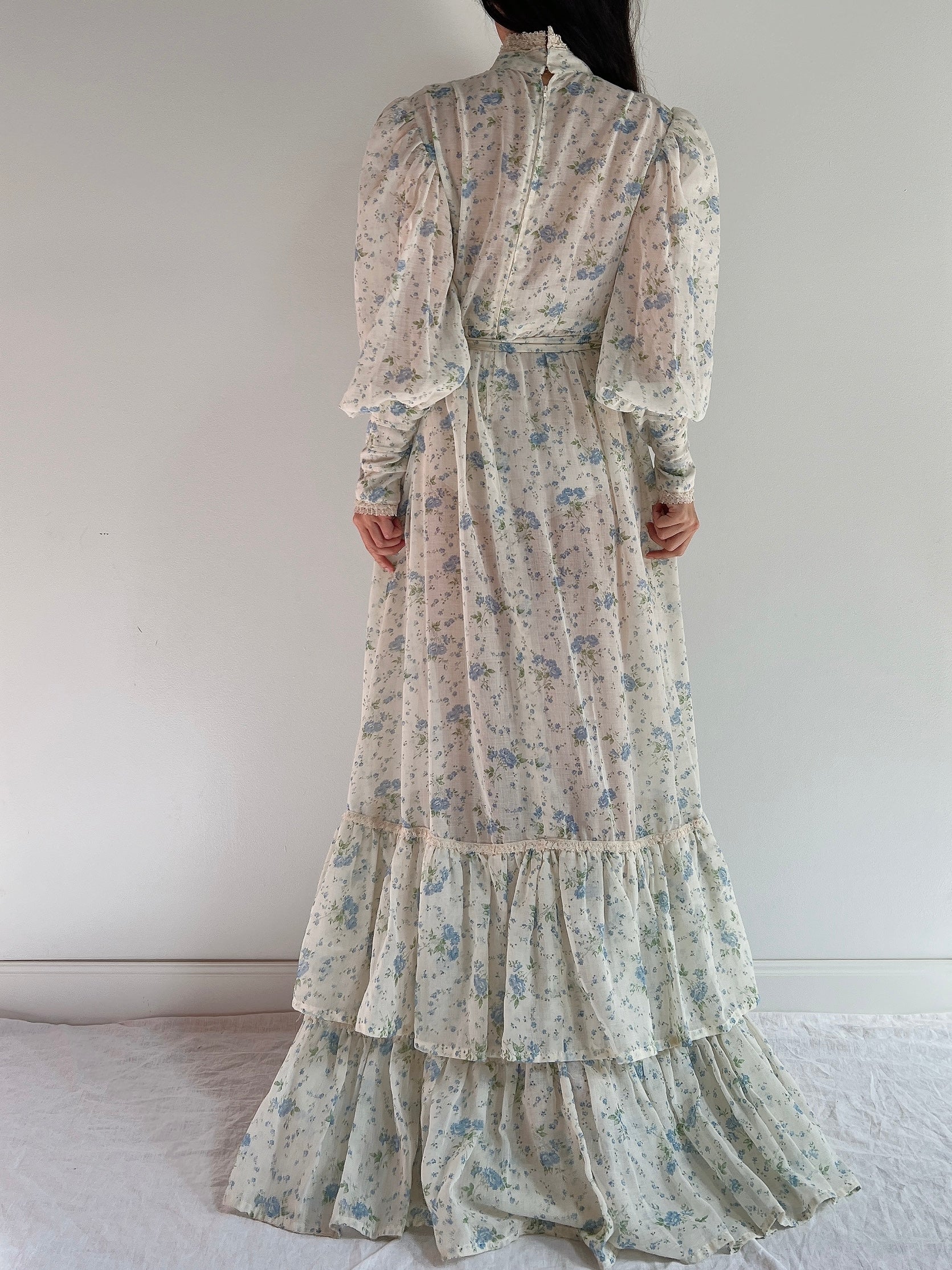 1970s Puff Sleeve Cotton Calico Dress - M