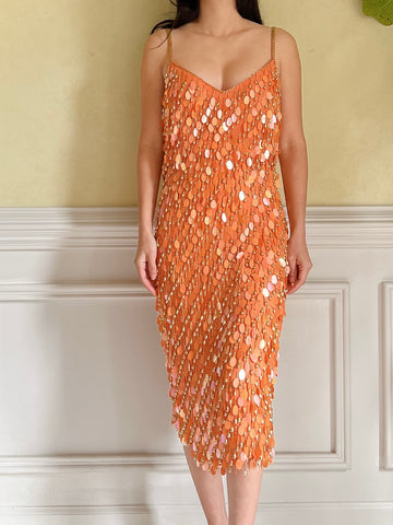 Vintage Sherbet Beaded Silk Gown - S