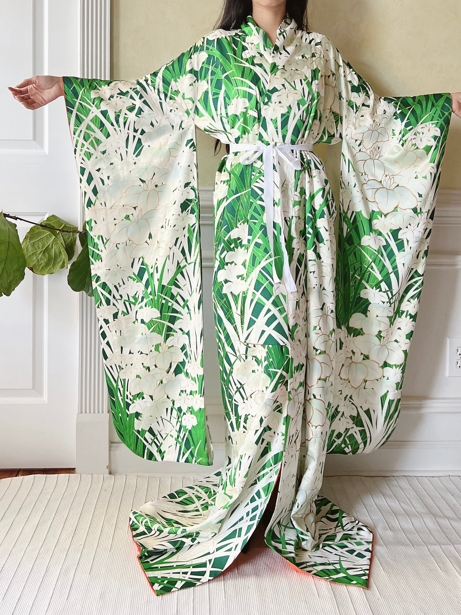 Vintage Silk Iris Painted Kimono - OSFM