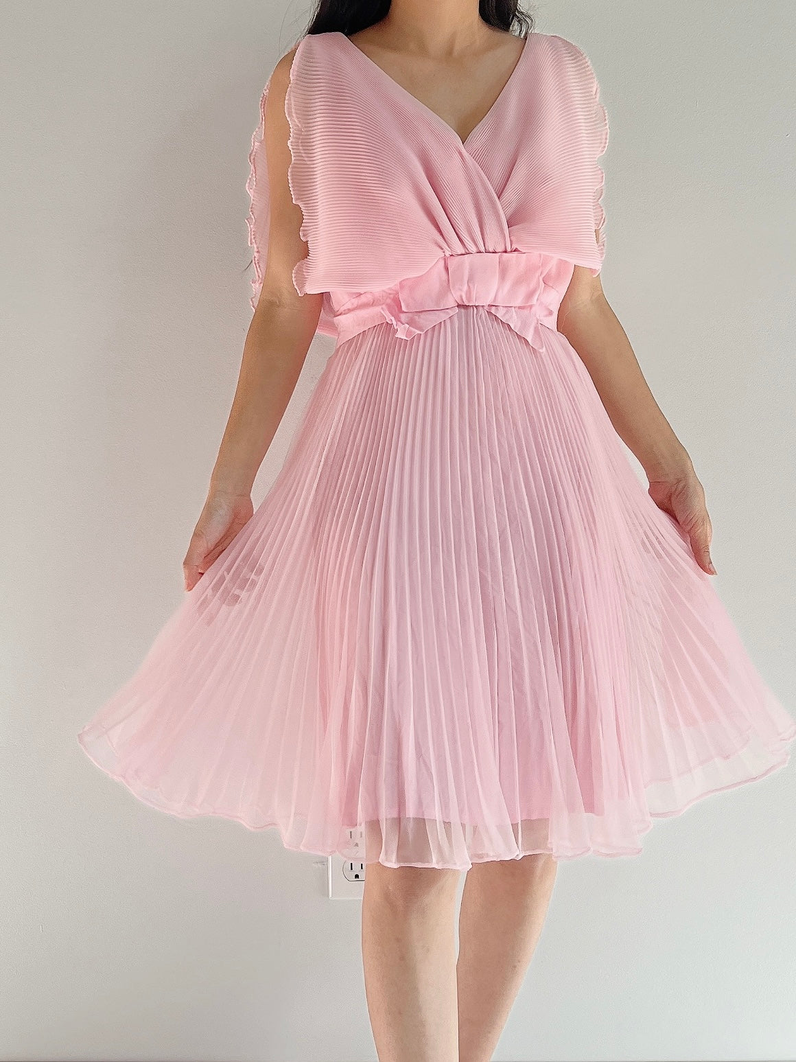 1960s Pleated Chiffon Dress - S