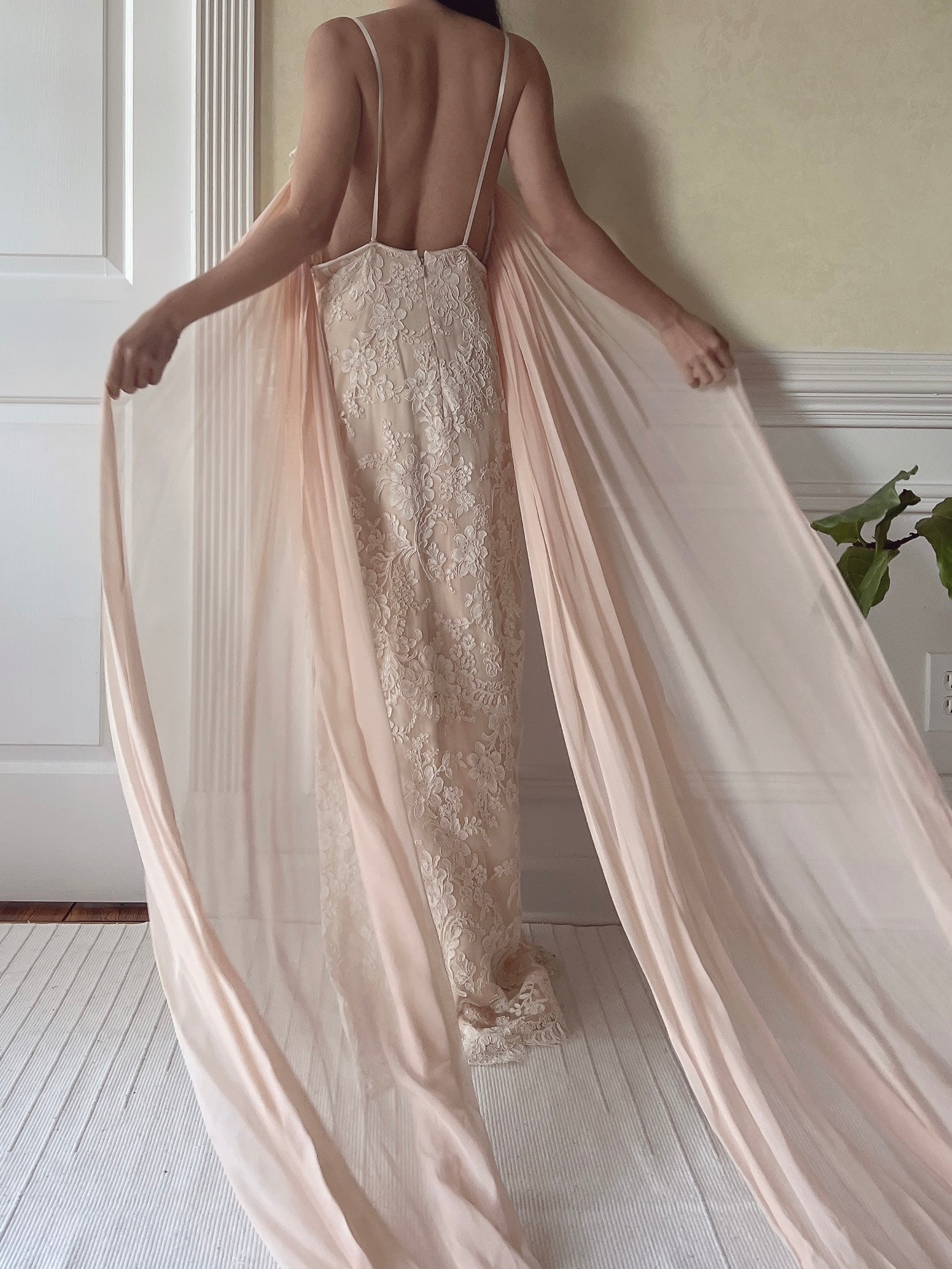 Vintage Peggy Jennings Silk and Lace Gown - S