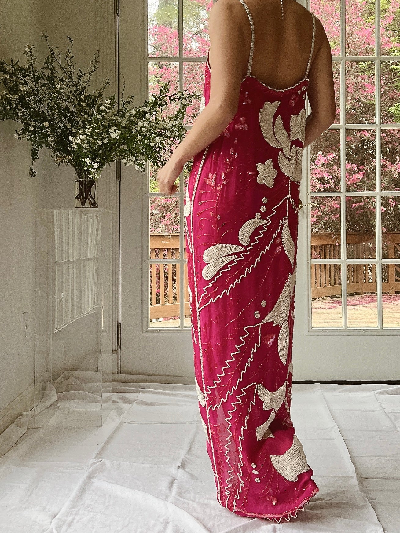 Vintage Seed Pearl Silk Hi-Low Dress - S-L