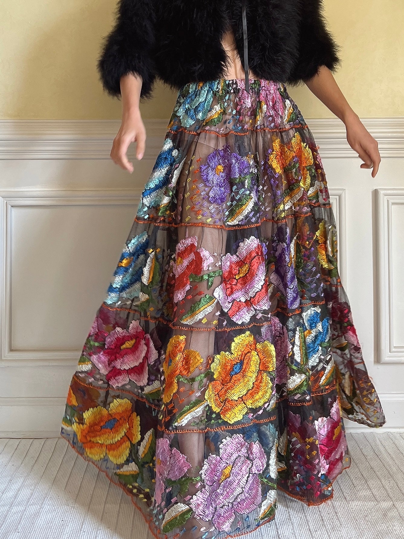 Vintage Chiapas Embroidered Skirt - 26-32” waist