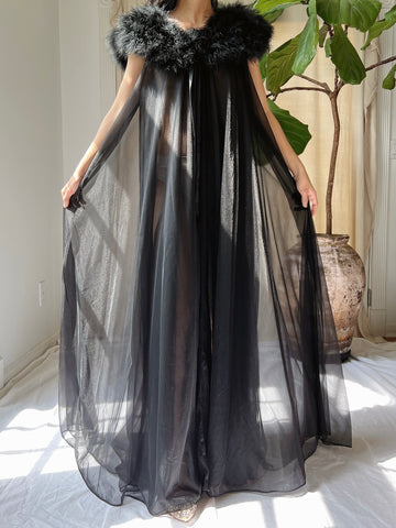 Vintage Feather Collar Nylon Dressing Gown - OSFM