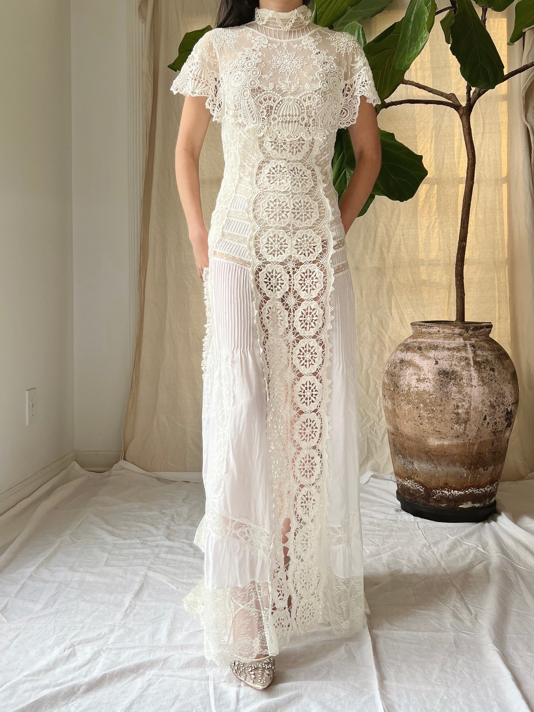 Vintage Victorian Inspired Silk and Cotton Dress - S/M