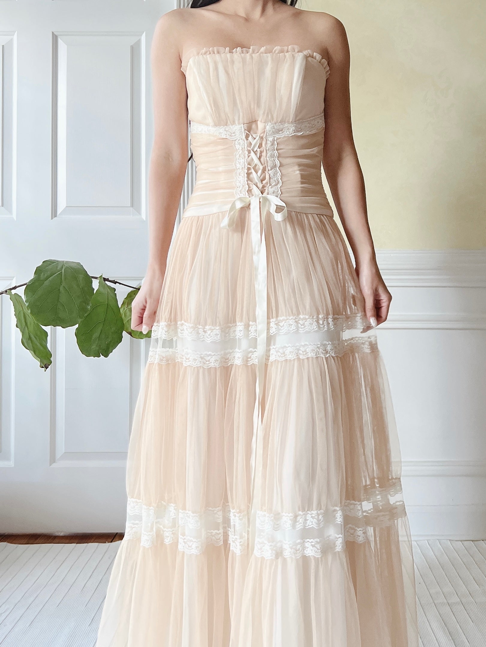 Vintage Beige Ruche Dress - XS/2