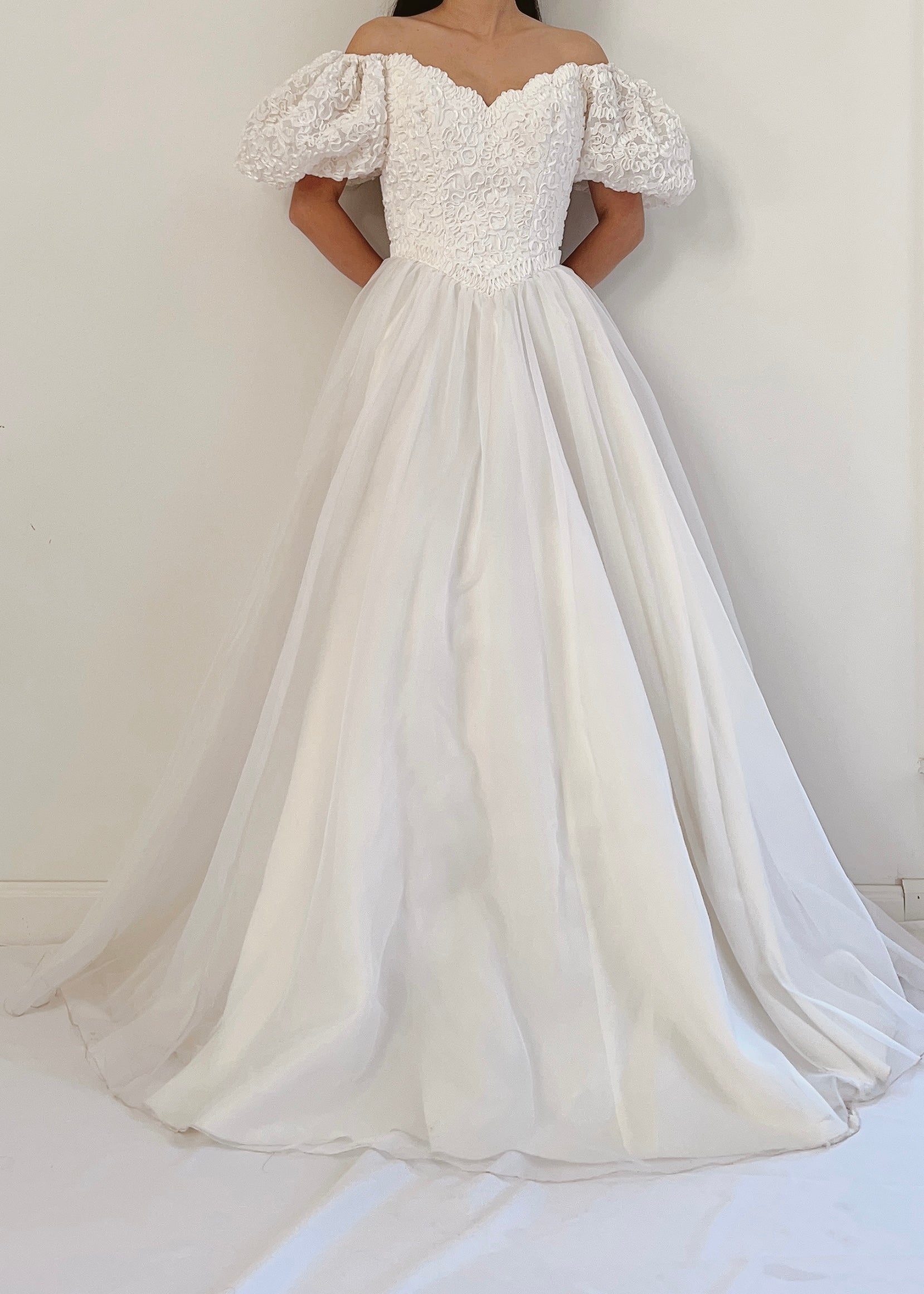 Vintage Puff Sleeve Chiffon Gown - XXS