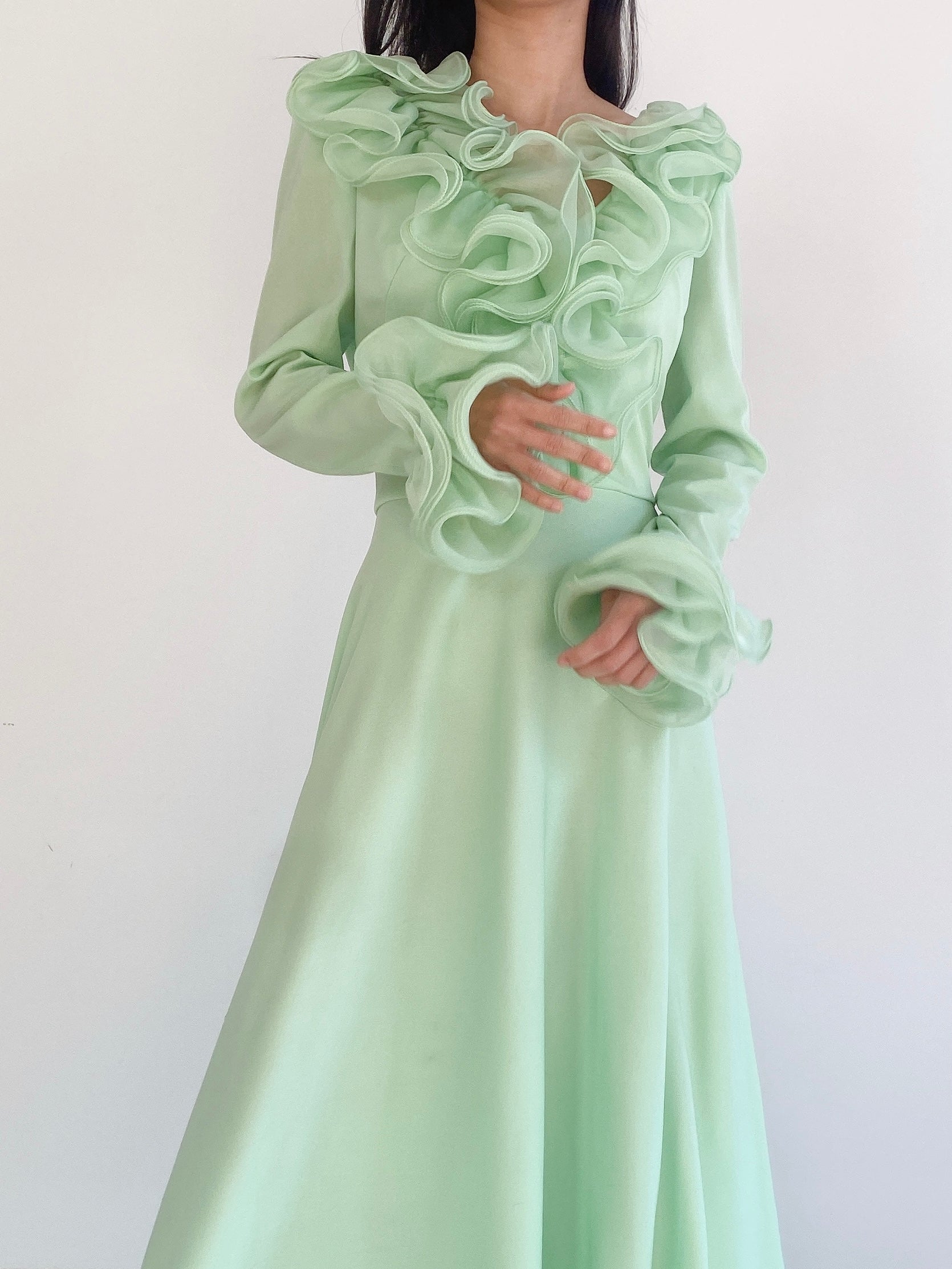 Vintage Mint Ruffle Dress - S