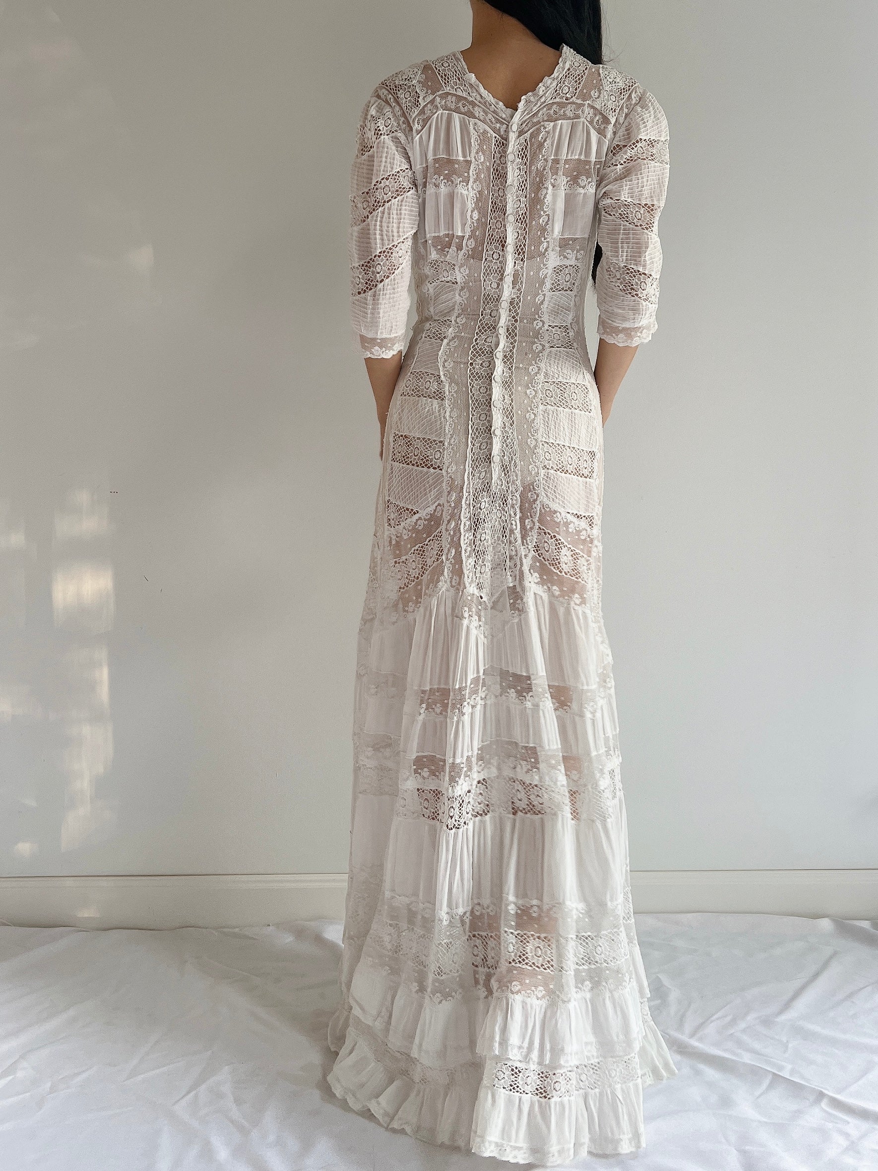 RESERVED Antique Lace Detail Batiste Dress - XS/S