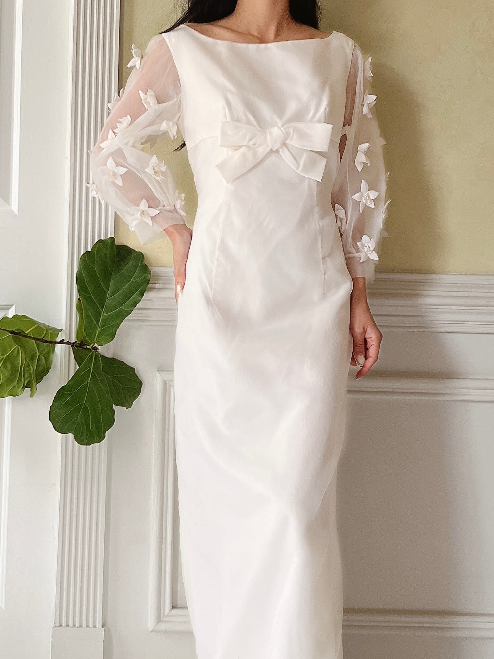 1960s Jean Varon Crinkle Organza Dress with Appliqués - S/M