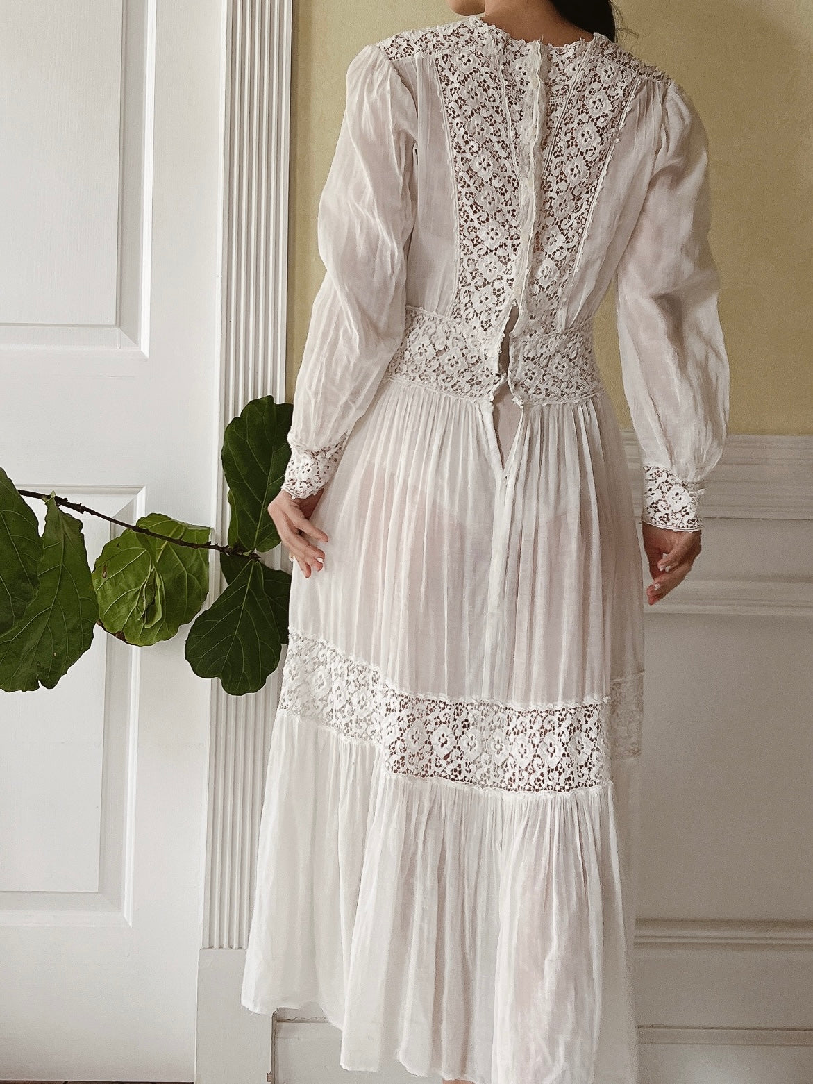 Antique Cotton and Crochet Dress - XS