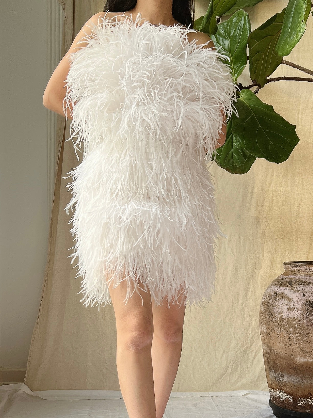 Ostrich Feather Mini Dress - S/M