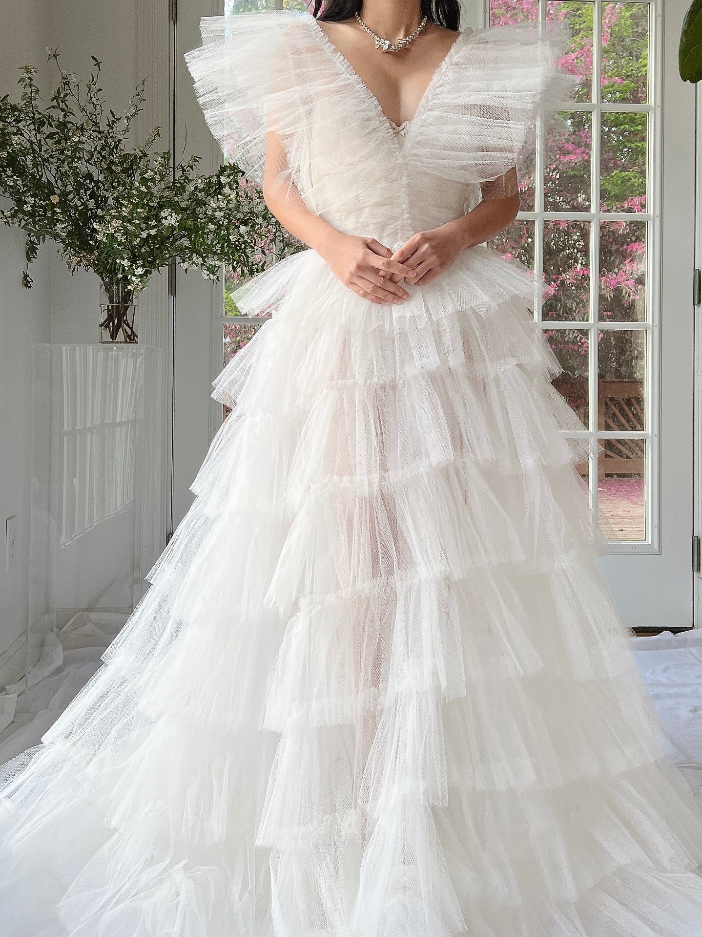 1950s Reconstructed Sheer Pleated Tulle Gown - S