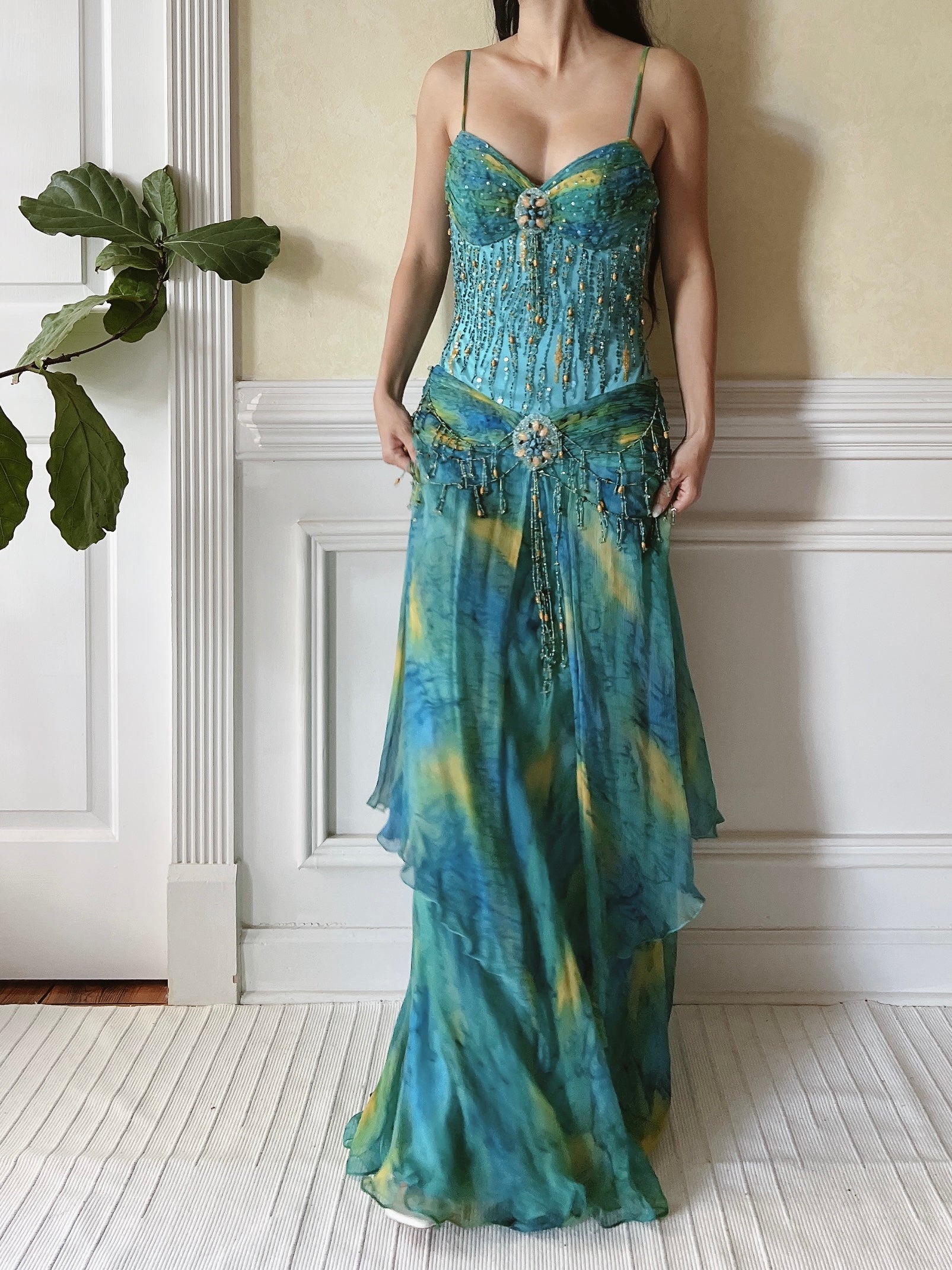 Y2K Beaded Silk Gown - S