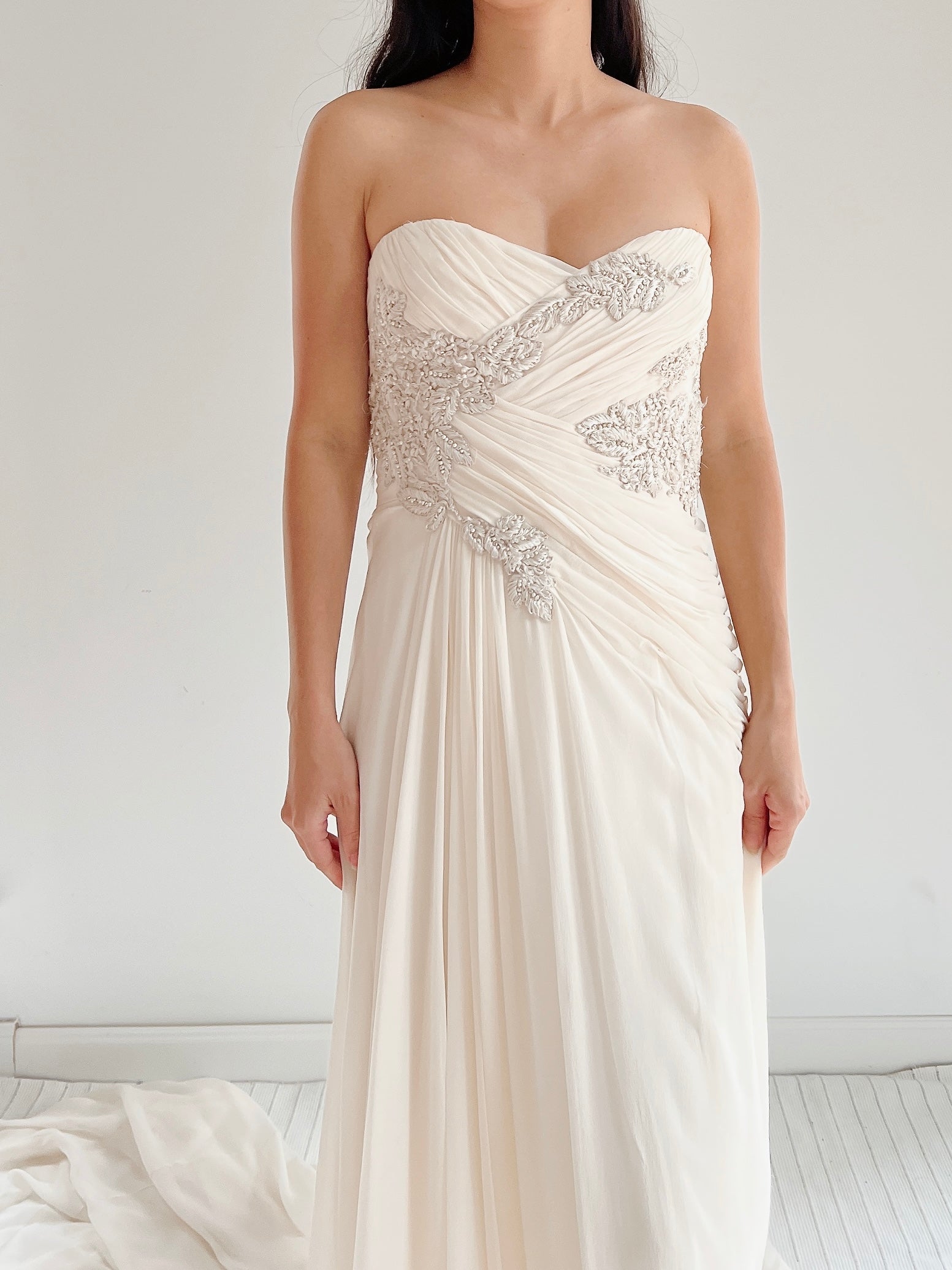 Marchesa Ivory Silk Chiffon Draped Gown - M/L 10