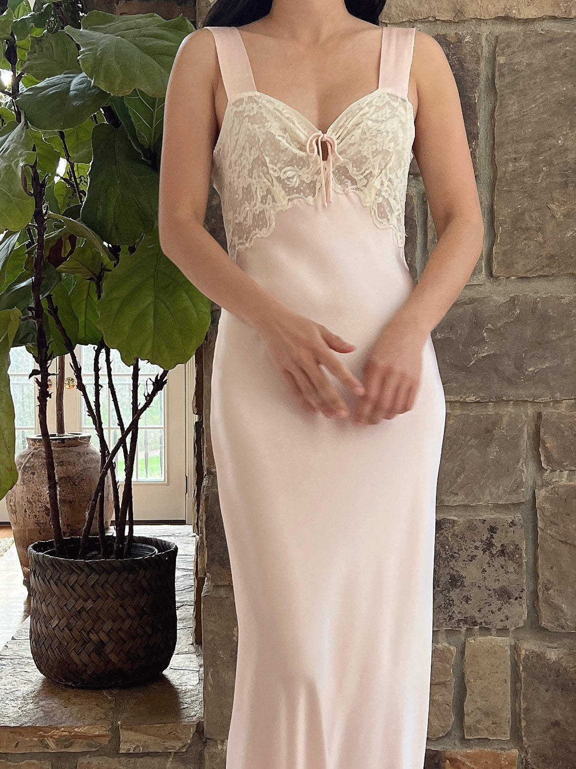1930s Satin Keyhole Lace Bodice Gown - XS/S