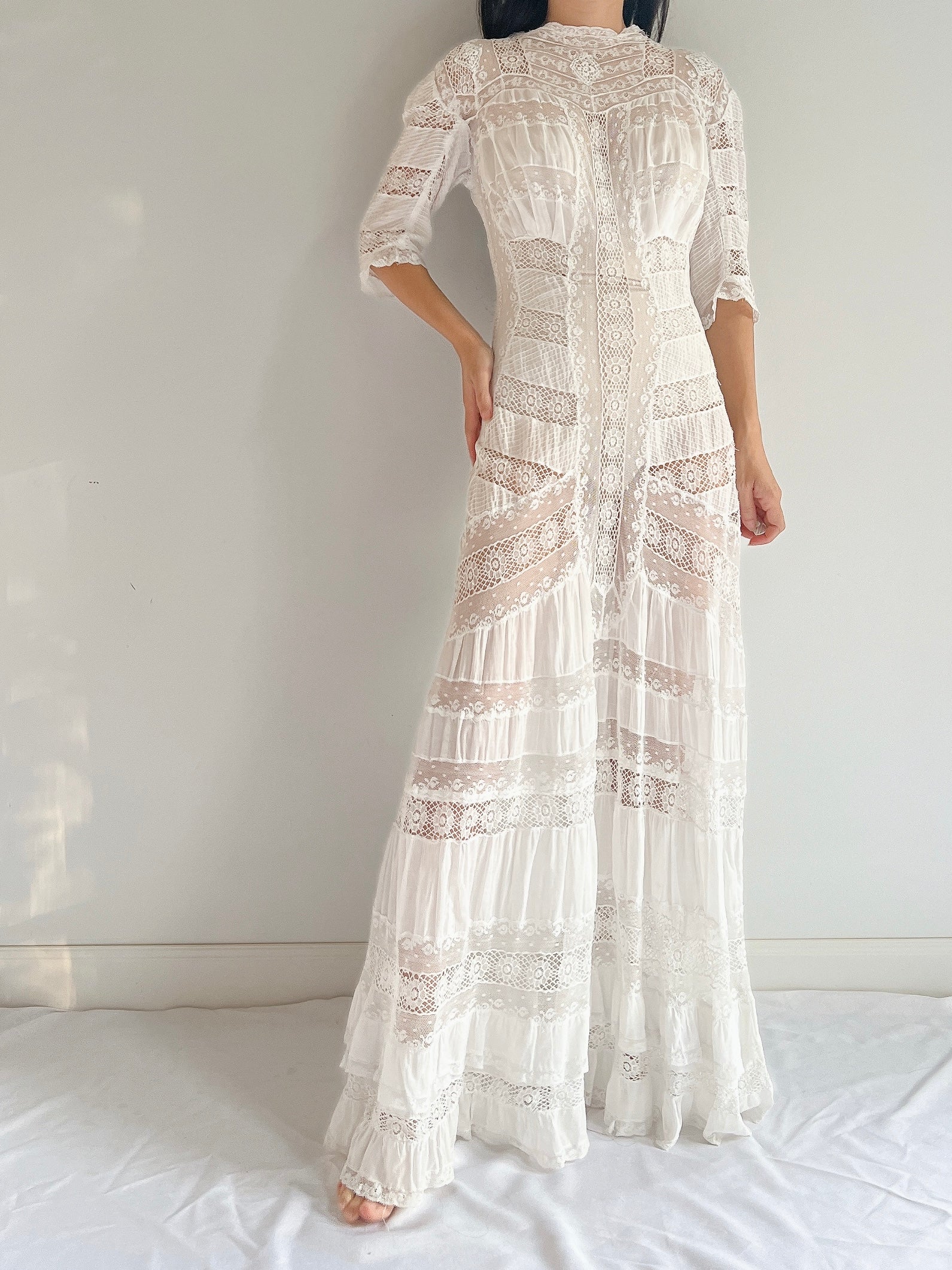 RESERVED Antique Lace Detail Batiste Dress - XS/S