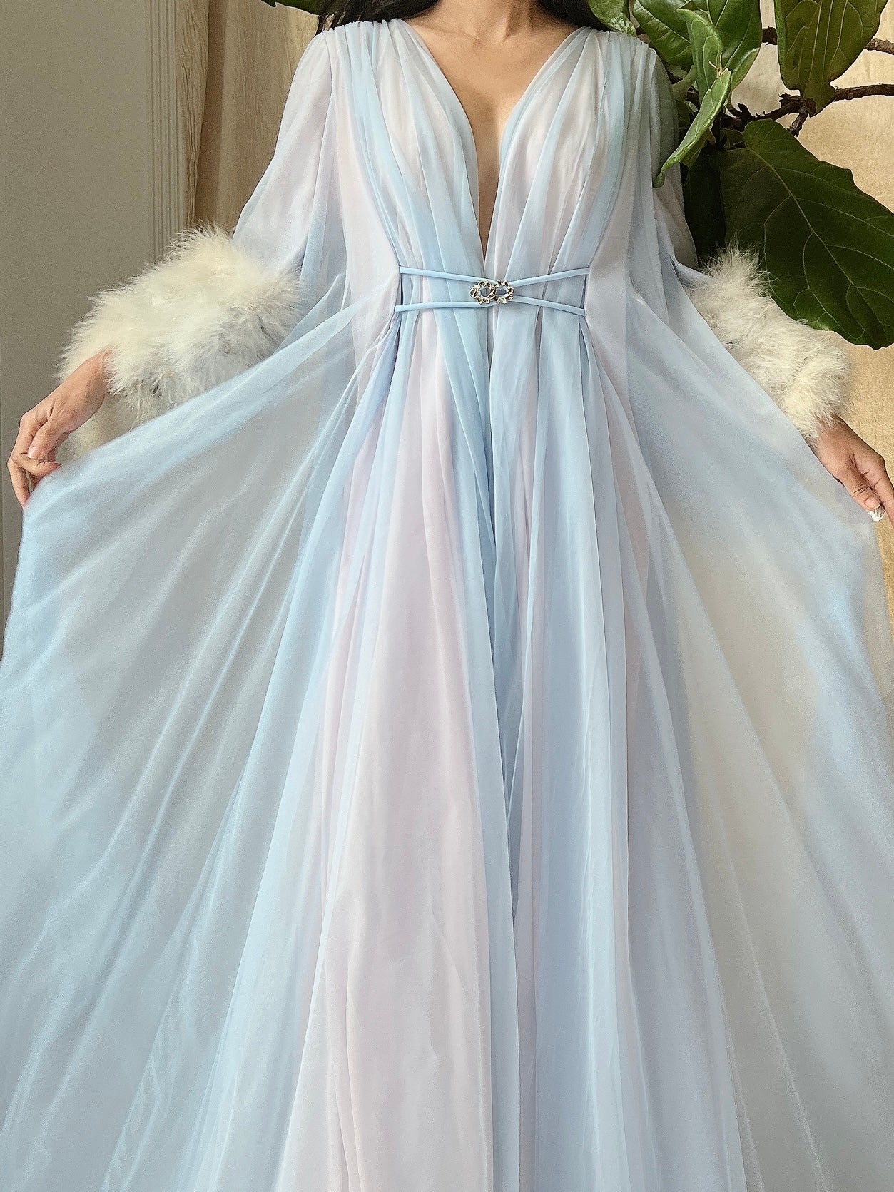 1950s Claire Sandra Lucie Ann Nylon Feather Robe - OSFM