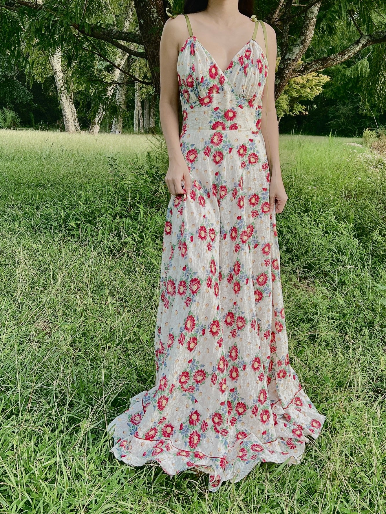 1930s Textured Organdy Floral Gown  - S