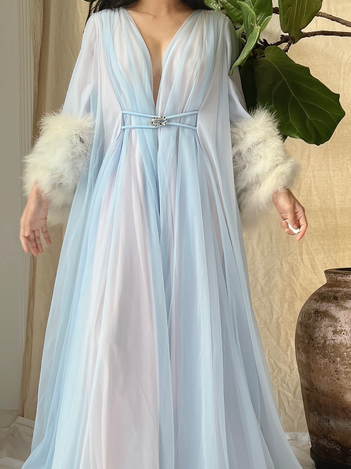 1950s Claire Sandra Lucie Ann Nylon Feather Robe - OSFM