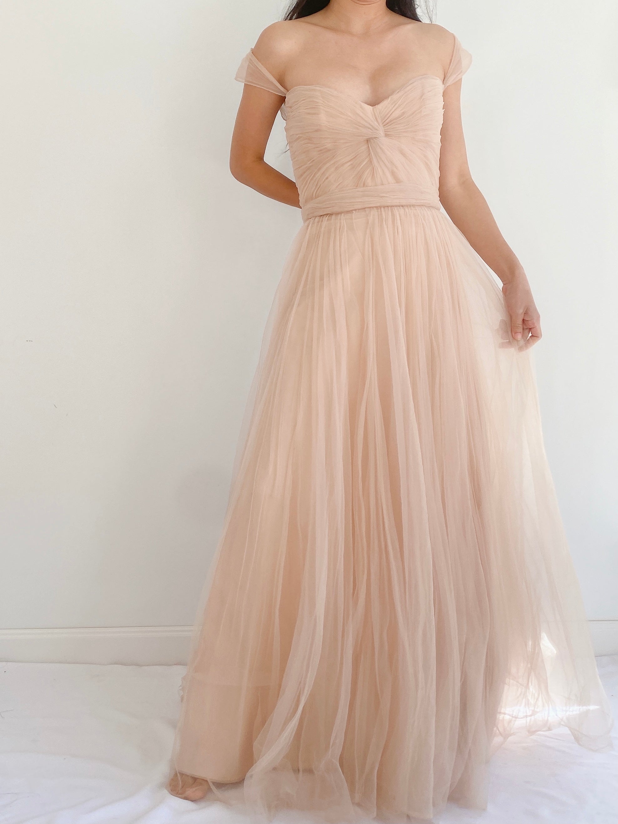 Nude Reem Acra Tulle Gown - S