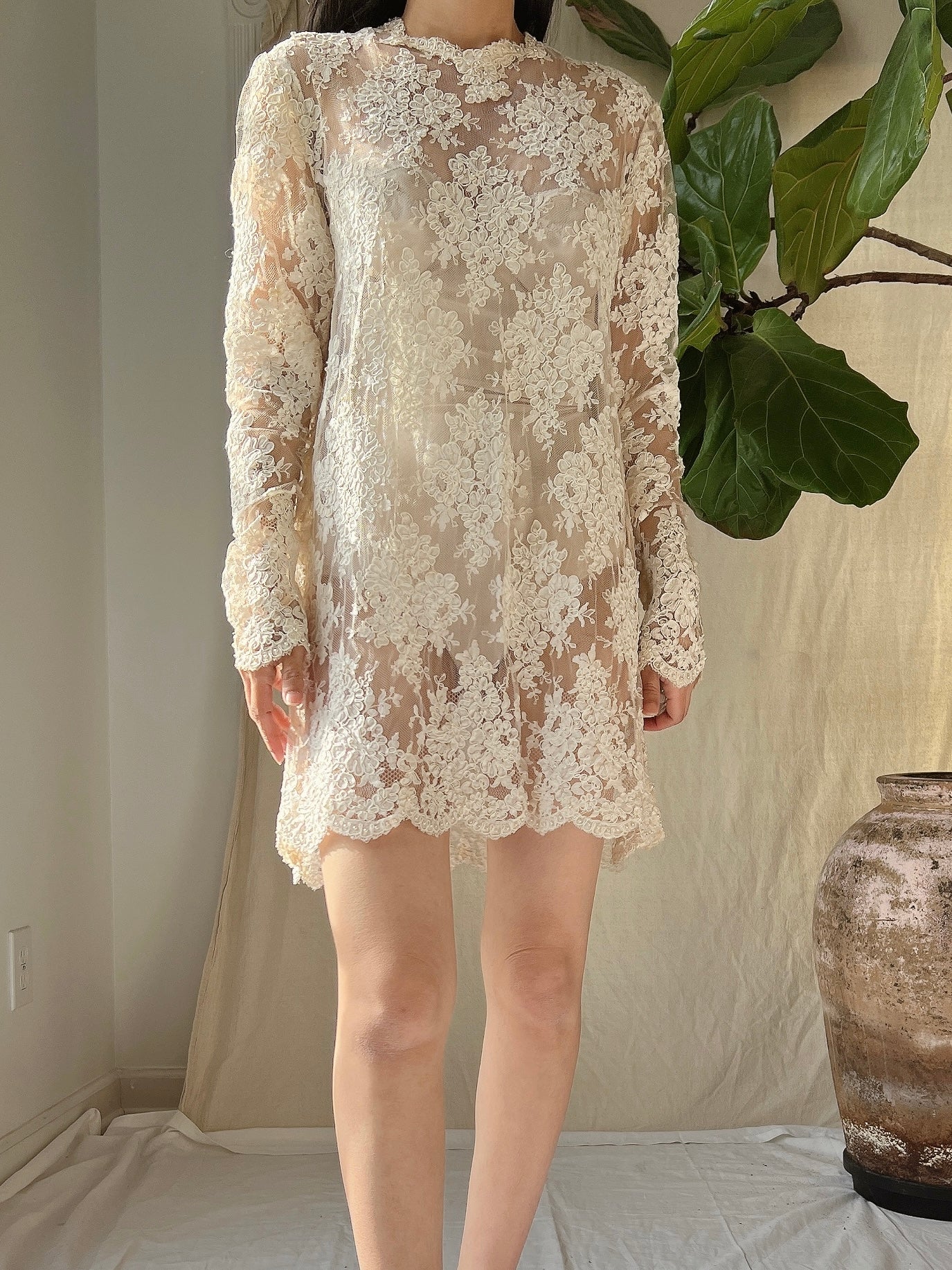 Vintage Lace Alencon Mini Dress - M