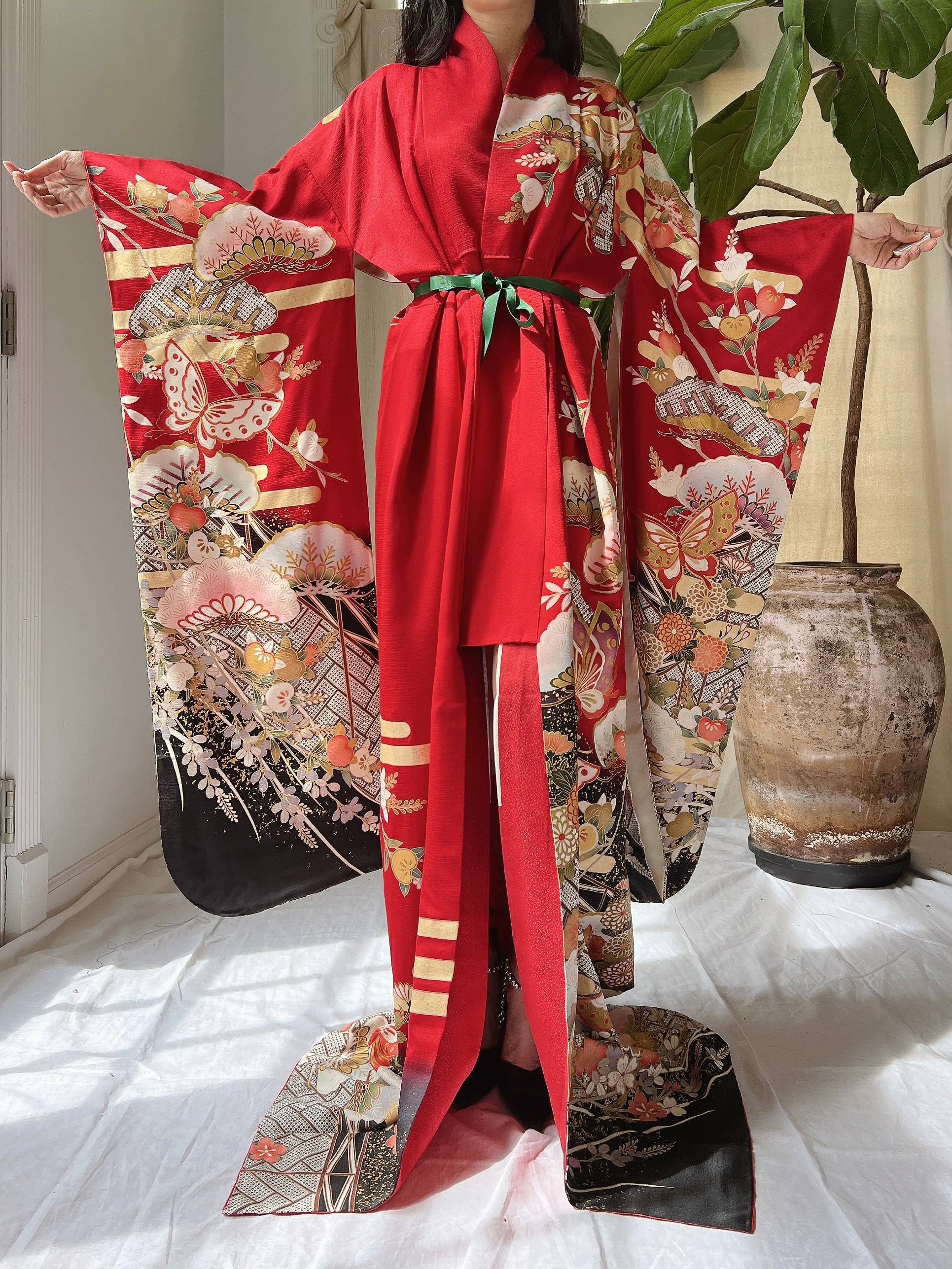 Vintage Red Silk Butter Kimono - OSFM