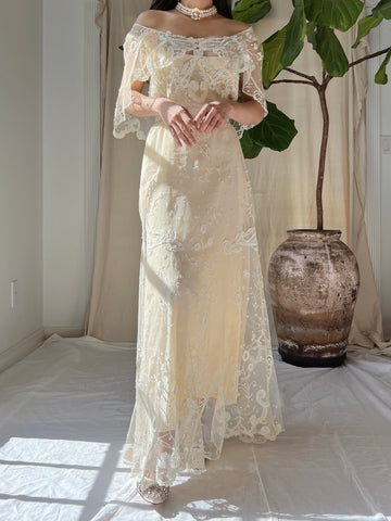Antique Duchesse Lace Gown with Silk Slip - S