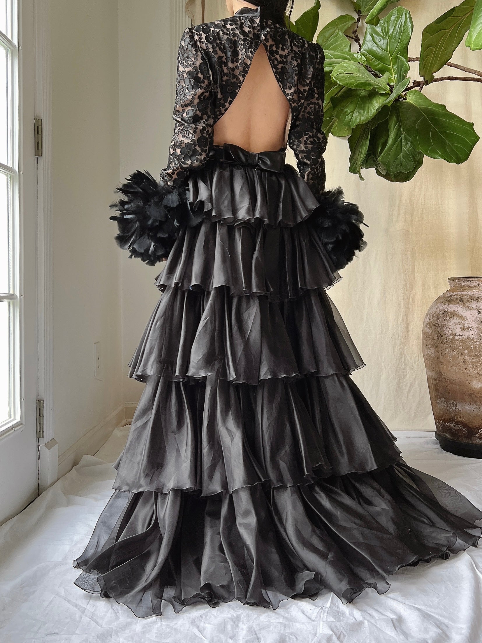 Vintage Organza Feather Sleeve Dress - XS/S