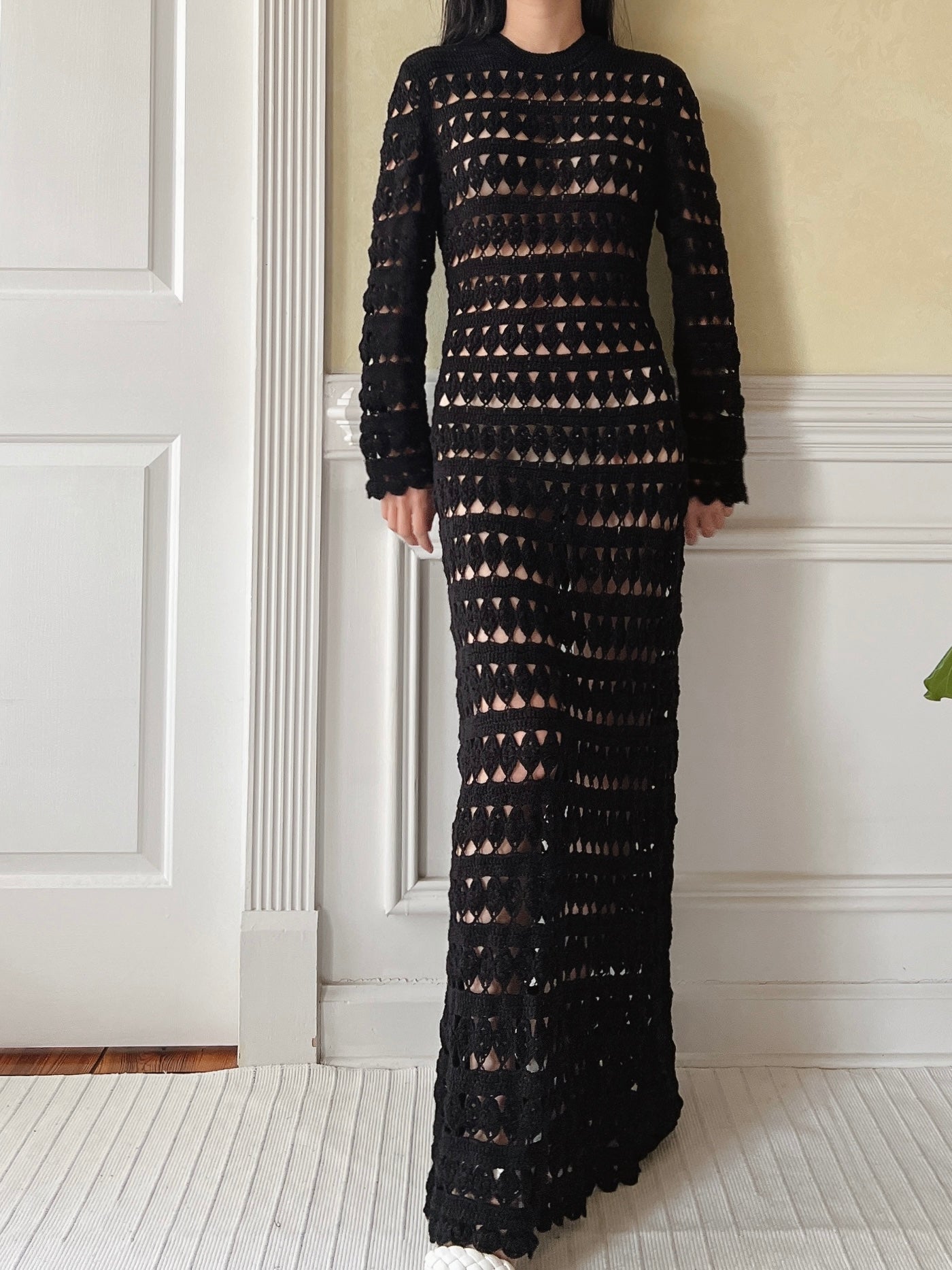 Vintage Black Crochet Dress - M