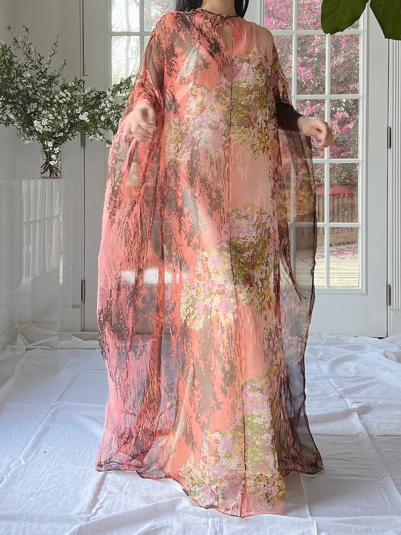 1960s Floral Chiffon Kaftan - OSFM