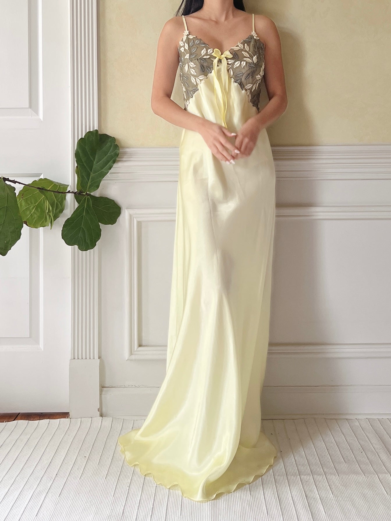 Vintage Lime Green Satin Slip Dress - M
